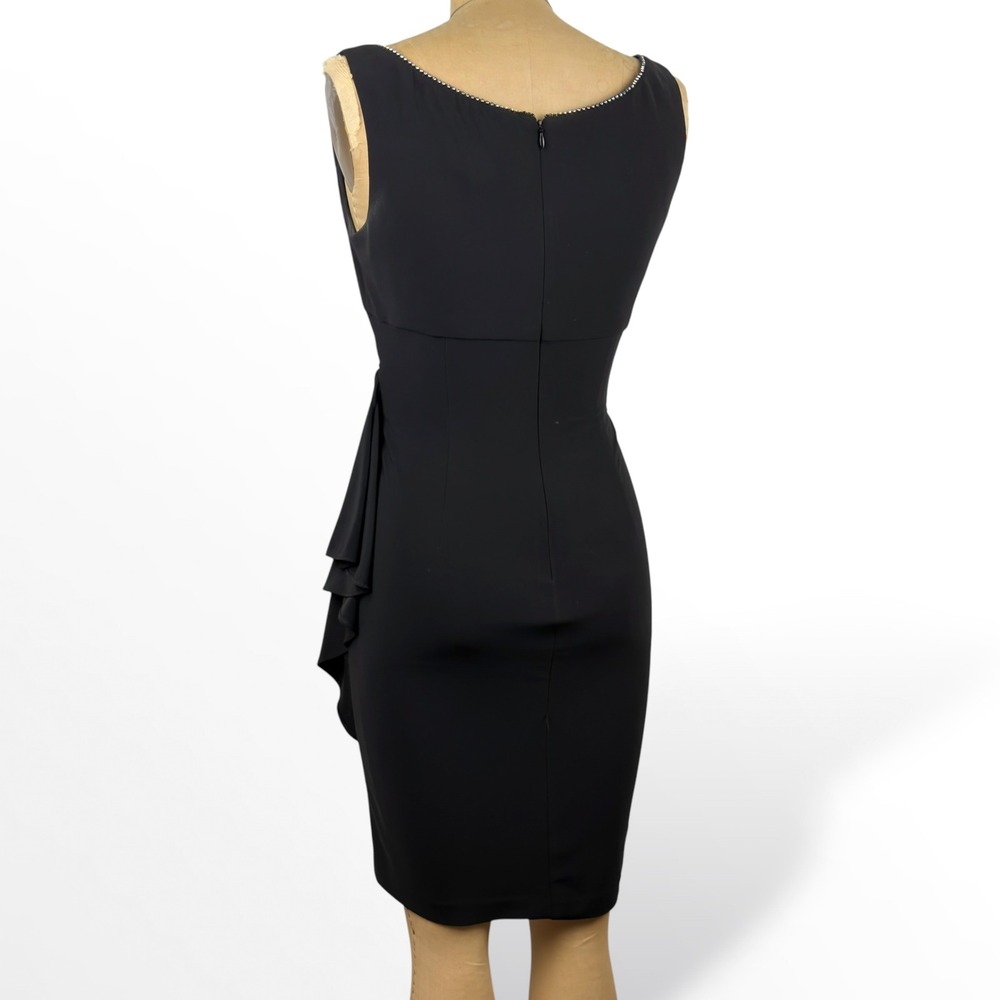 90s Alex Evenings Womens 8P Rhinestone Neckline Sheath Dress Draped Cocktail LBD - Picture 6 of 8